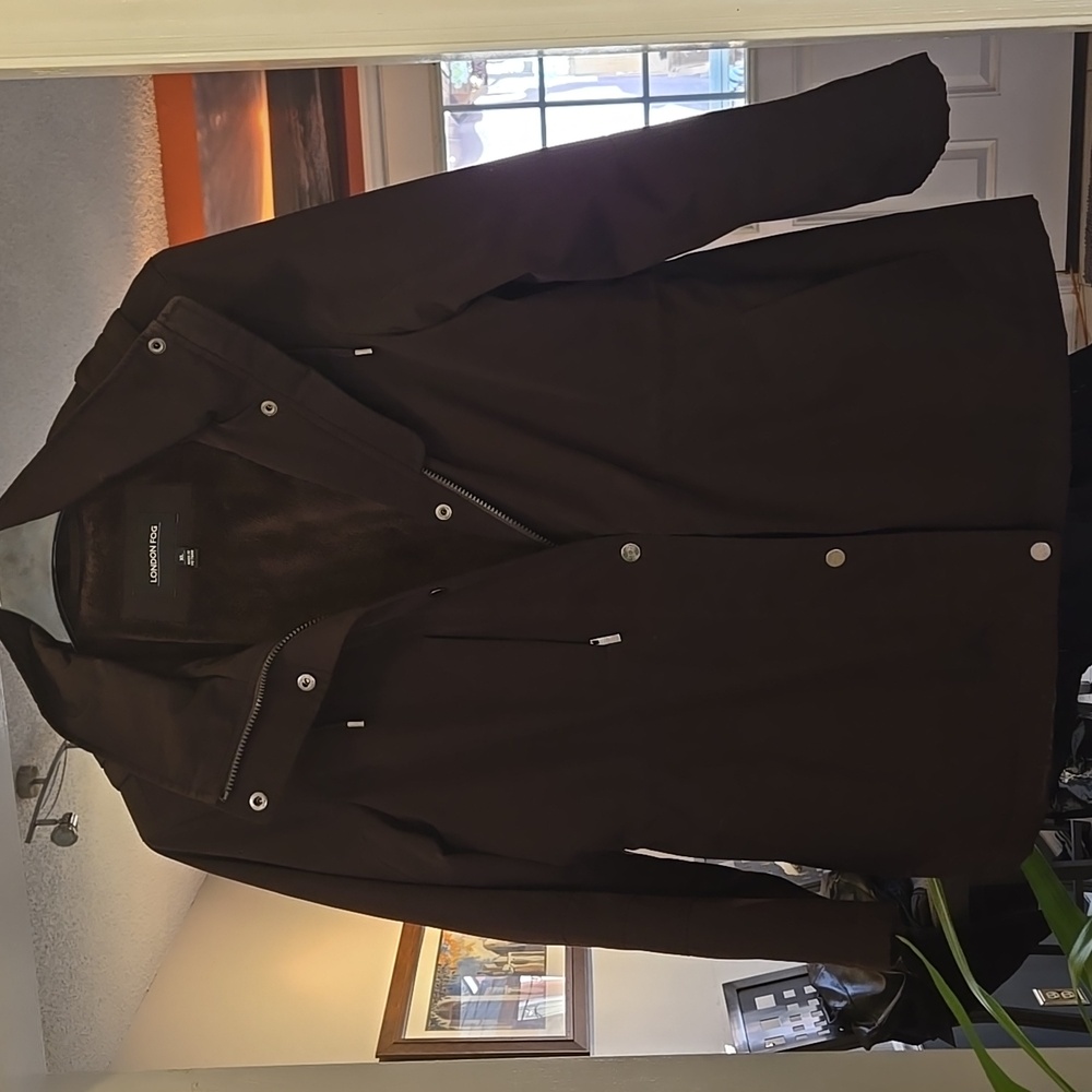 London Fog Womens Dark Brown Lined Jacket With Removable Hood